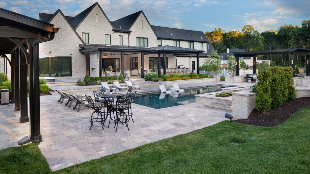 backyard with outdoor furniture and landscape design of a home in Leesburg, VA